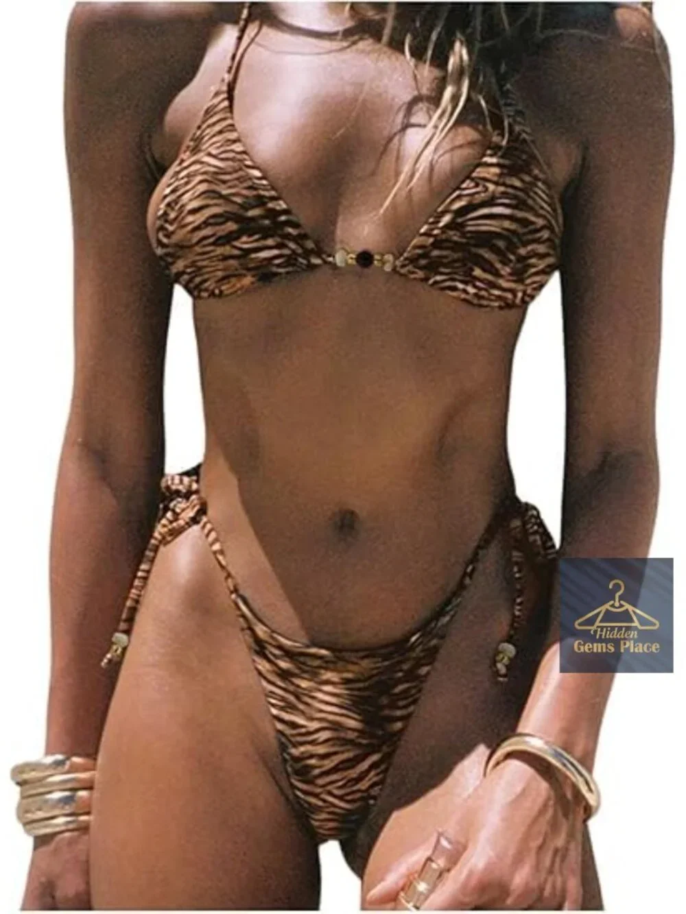 Women's 2 Piece Bikini Set Halter Triangle Cheeky Swimsuit Floral Boho